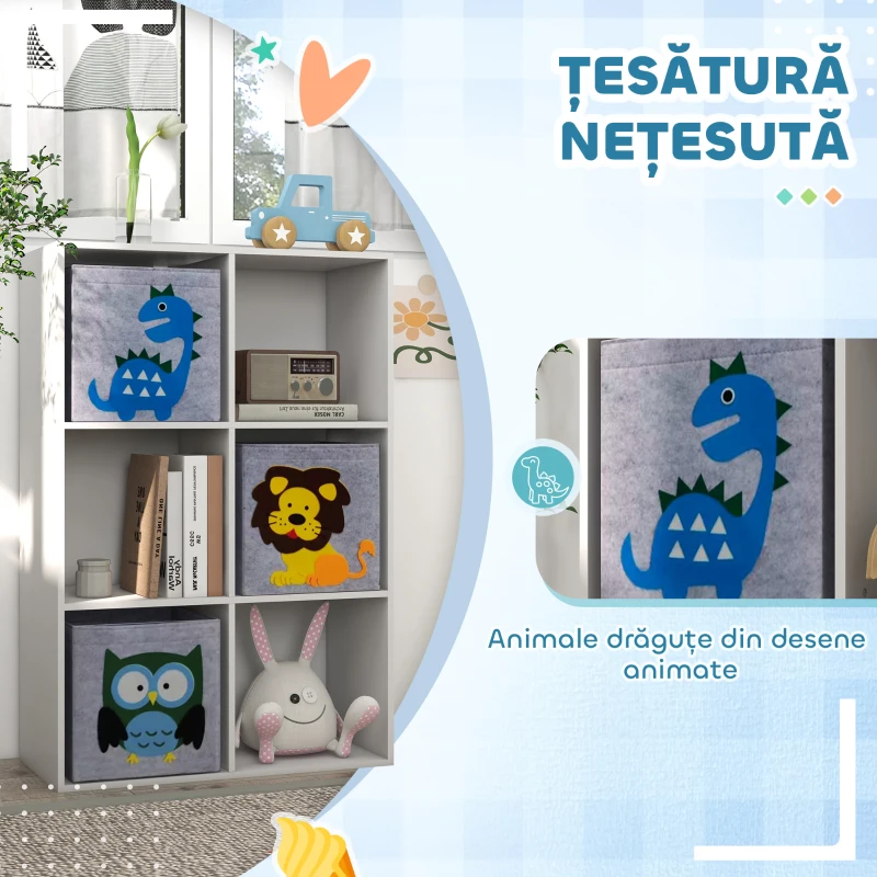 ZONEKIZ Organizator pentru Jucarii, Dulap de Depozitare cu Trei Sertare din Material, Raft Organizator, 61,8x29,9x91,5 cm, Alb