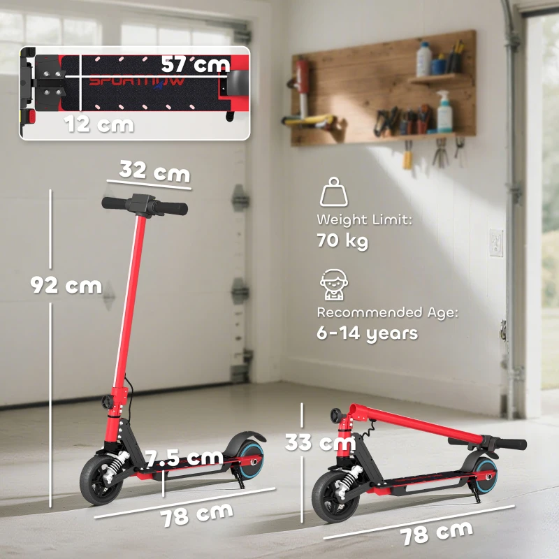SPORTNOW Folding Electric Scooter for Kids, with Dual Brakes, Front Suspension, LED Colourful Lights, Red