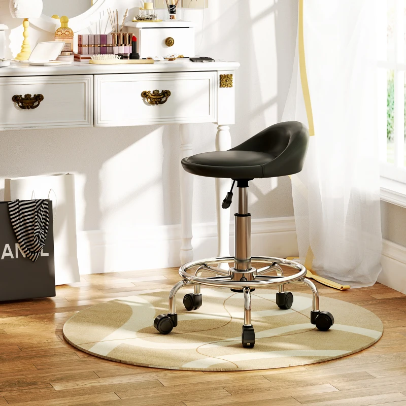 HOMCOM Verstelbare Rolstoel met Rugleuning Draaikruk 59-75 cm Werkstoel 360° Draaibaar Zwart