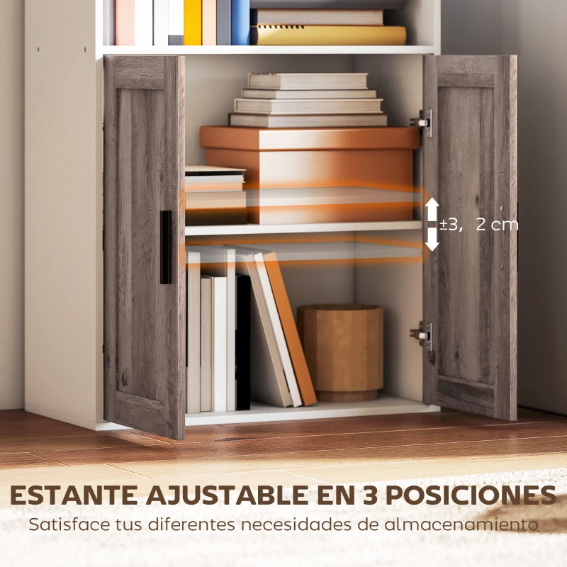 HOMCOM Estantería para Libros Estrecha Librería con Puertas Estantes Abiertos y Armario 60x30x149,5 cm Blanco y Marrón