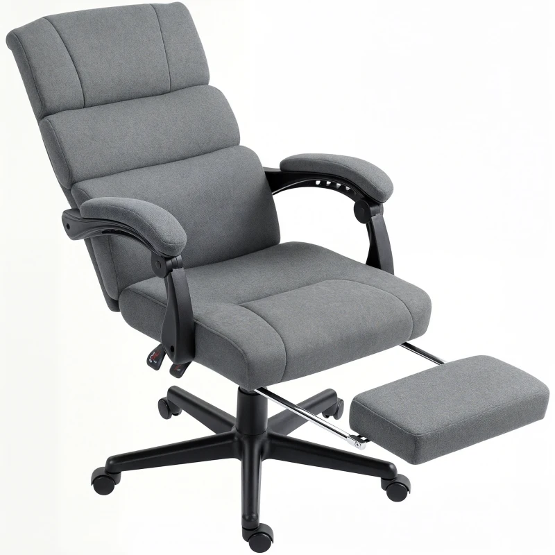 HOMCOM Chaise de bureau rembourrée avec coussin lombaire et appuie-tête, réglable en hauteur, à roulettes, Gris