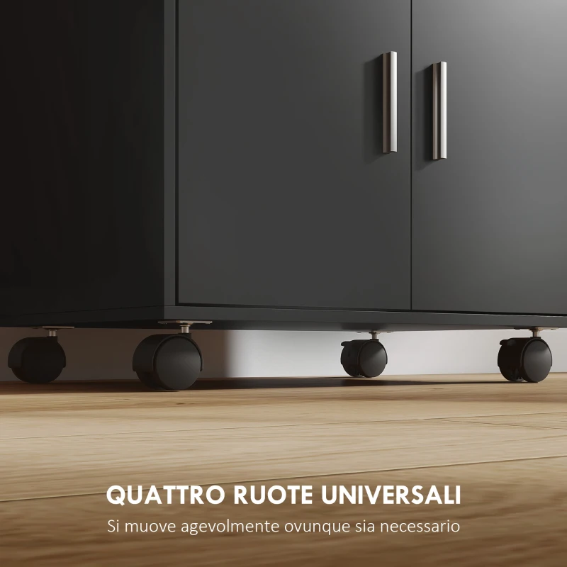 HOMCOM Mobile Microonde in Legno con Cassetto, Armadietto a 2 Ante e 2 Ripiani, 59x40x92 cm, Nero