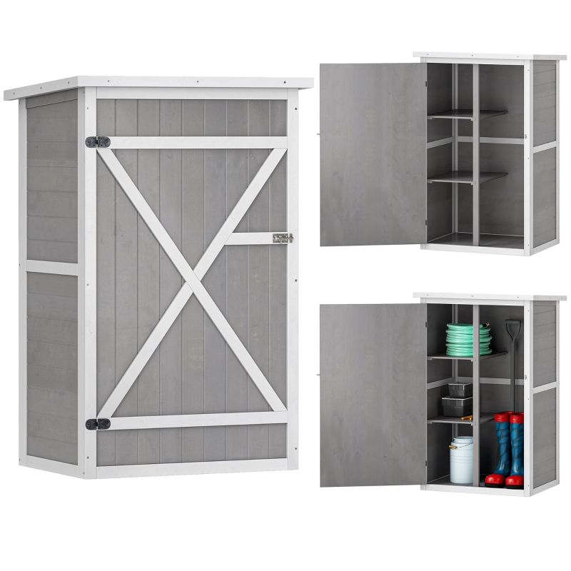 Outsunny Capanno Attrezzi in Legno a 2 Mensole con Tetto Impermeabile, 75x56x115 cm, Grigio