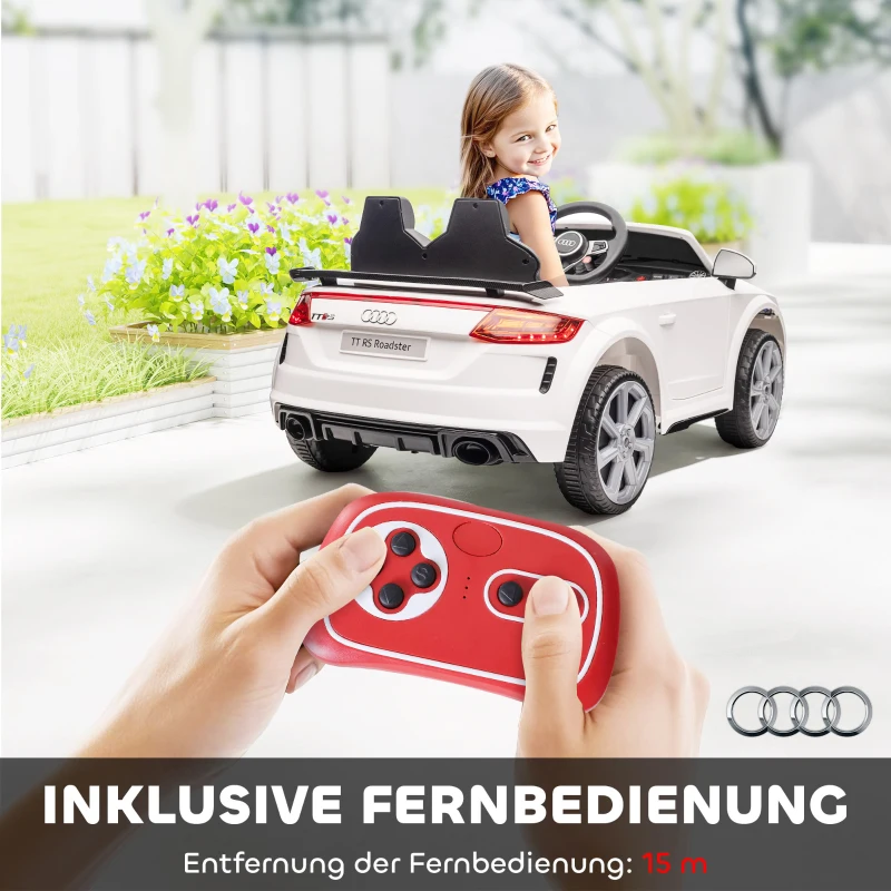 HOMCOM Kinder-Elektroauto Audi TT RS Roadster, 3 km/u, Afstandsbediening, LED, USB, Wit(m-6)