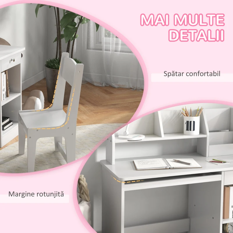 ZoneKiz Masa & Scaun Birou Lemn – Copii 5–8 Ani, Stil scolar(m-7)