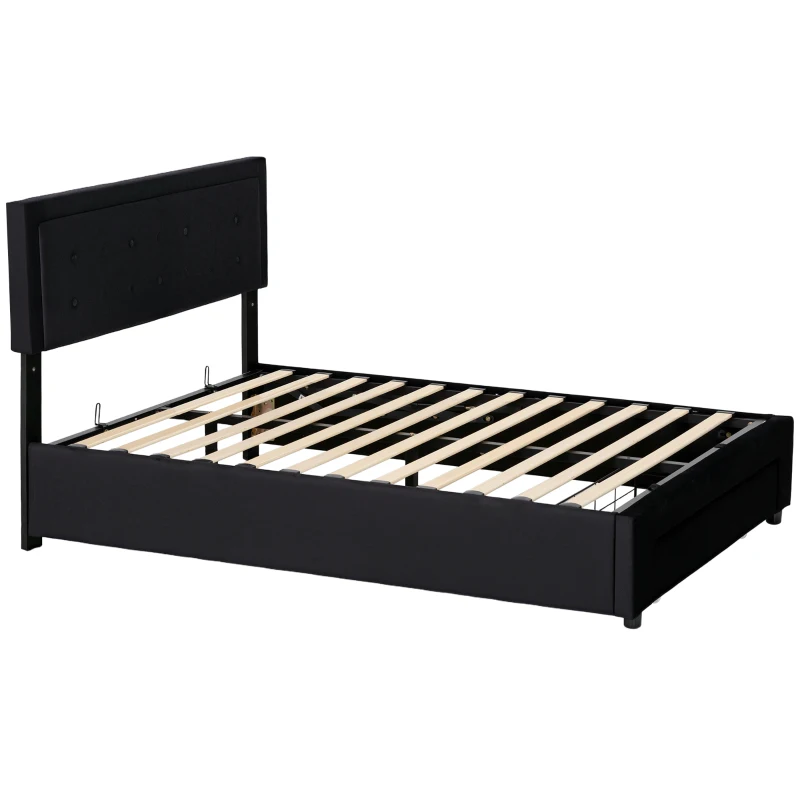 HOMCOM Double Ottoman Bed Frame, with Front Drawer - Black