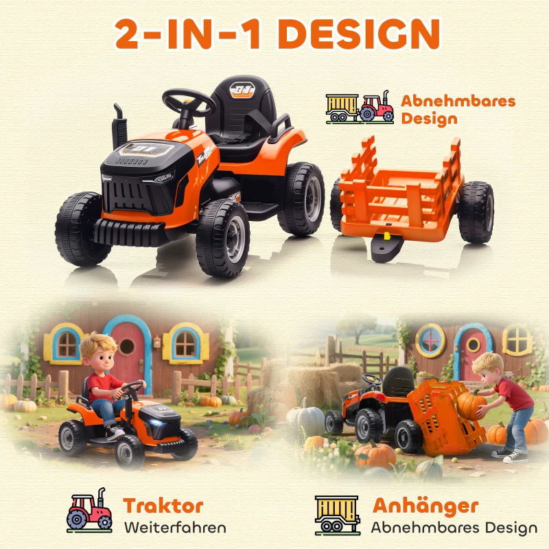 AIYAPLAY Elektrischer Kindertraktor, Aufsitz-Traktor mit Fernbedienung, Soft-Start, für Kinder im Alter von 3-8 Jahren, Orange(m-5)