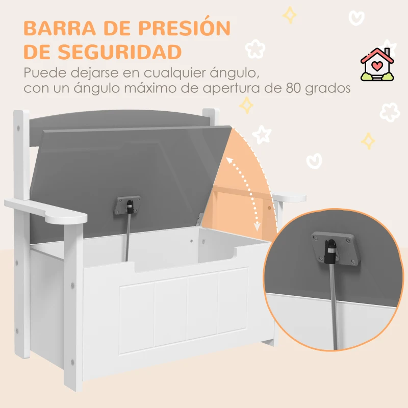 AIYAPLAY Banco Almacenaje para Niños con Respaldo Tapa Amortiguadora Carga 30 kg para Salas de Juego 68,5x34x58 cm Gris y Blanco