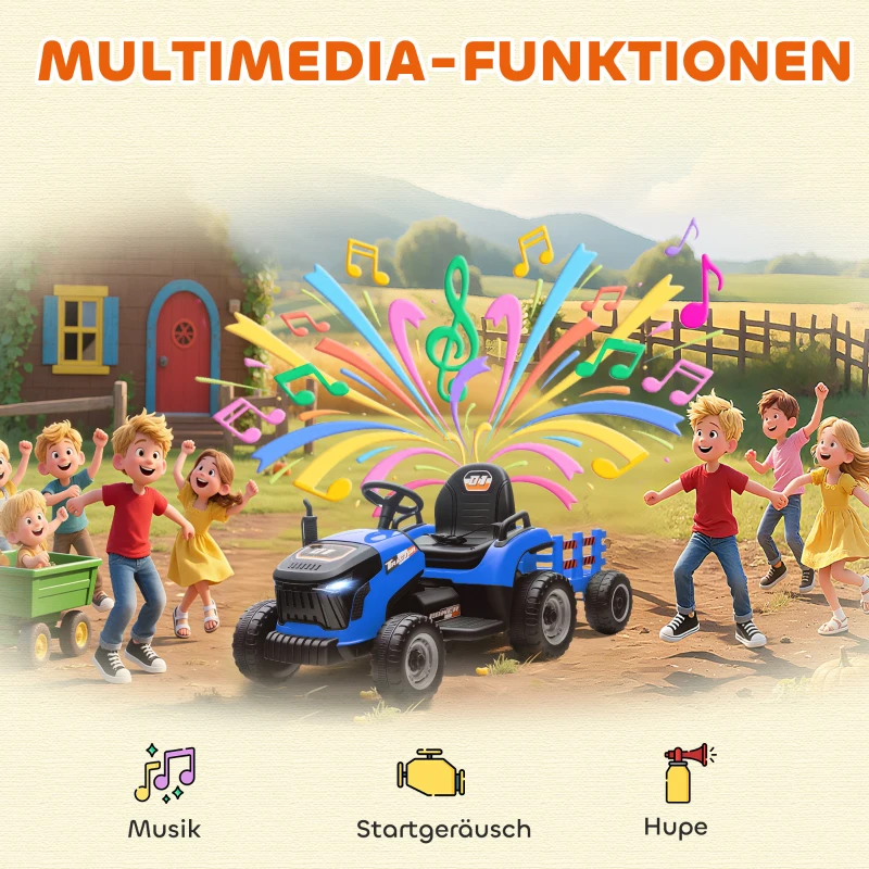 AIYAPLAY Elektrischer Kindertraktor, Aufsitz-Traktor mit Fernbedienung, Soft-Start, für Kinder im Alter von 3-8 Jahren, Blau(m-8)