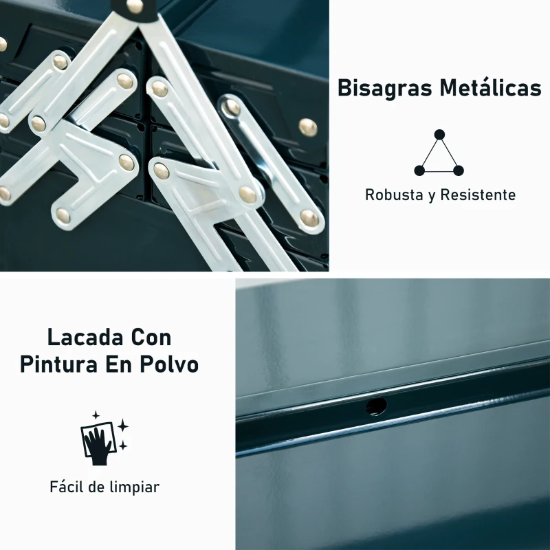 DURHAND Caja de Herramientas Metálica Plegable con 5 Bandejas y Asa para Taller Garaje 45x20x34,5 cm Verde Oscuro