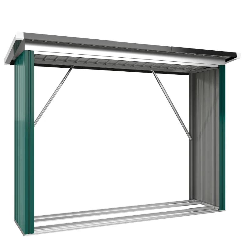Outsunny Casetta per Legna in Acciaio Zincato con Base Sollevata e Tetto Inclinato 213x66,5x150 cm Verde