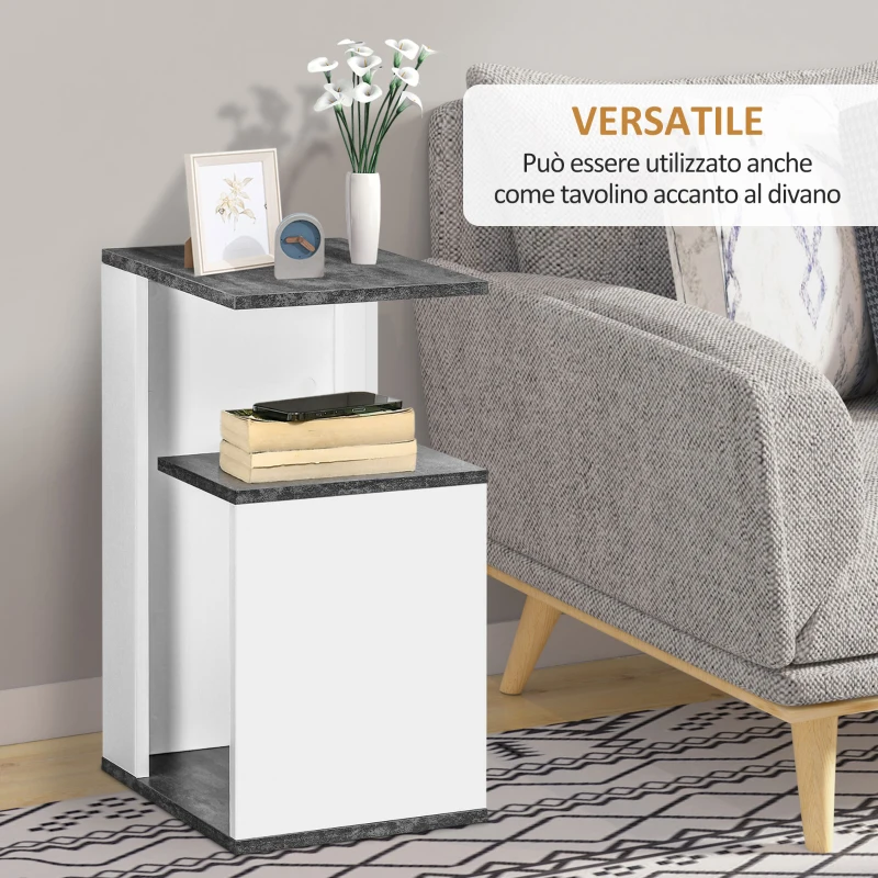 HOMCOM Set 2 Comodini Moderni dal Design Irregolare con Ripiano Aperto in Truciolato, 35x29.5x60 cm, Grigio e Bianco