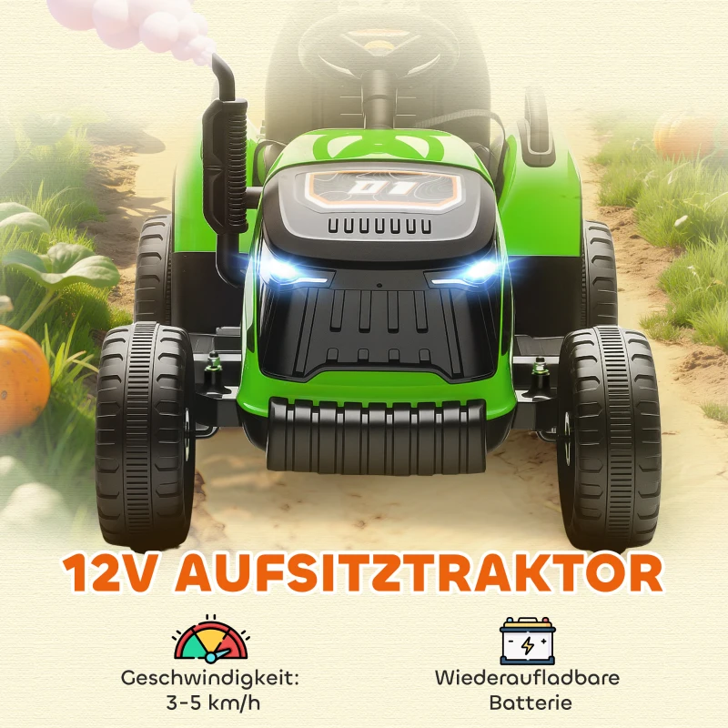 AIYAPLAY Elektrischer Kindertraktor, Aufsitz-Traktor mit Fernbedienung, Soft-Start, für Kinder im Alter von 3-8 Jahren, Grün(m-4)