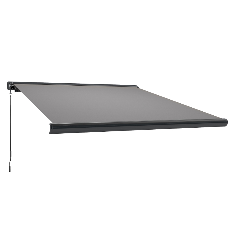Outsunny 3.5 x 3 m Electric Awning with Remote Controller, Aluminium Frame DIY Retractable Awning, UV50+ Sun Shade Canopy for Garden Patio Deck Door Window, Light Grey