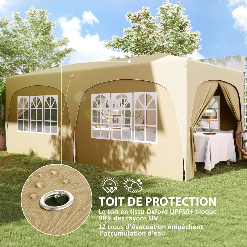 Outsunny Tonnelle pliante 3 x 6m Pop Up, UPF50+ Hauteur ajustable, avec sac de transport et sacs de sable, Sable