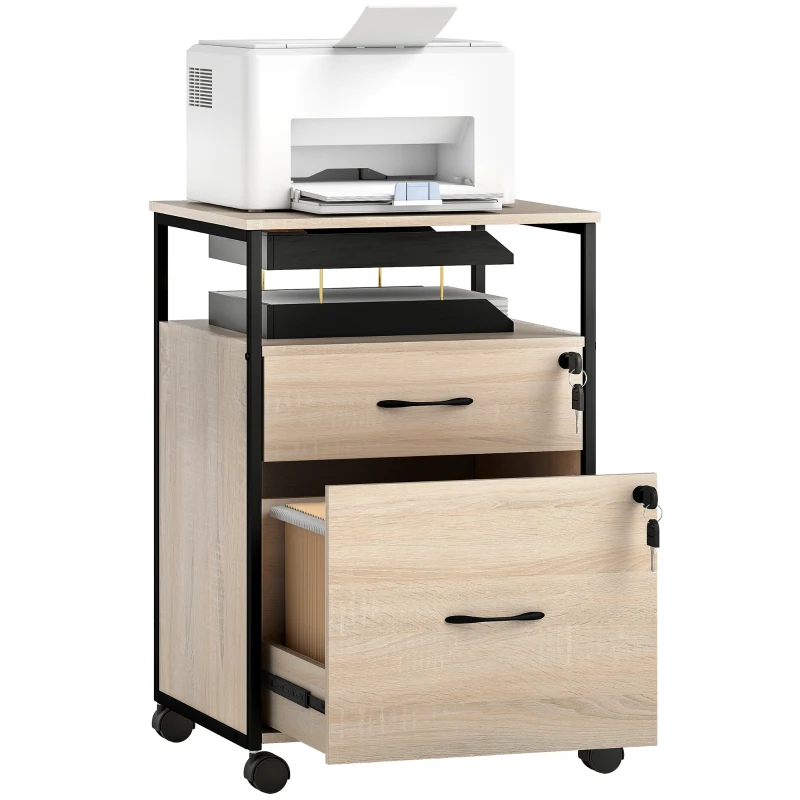 Vinsetto Cajonera de Oficina Cajonera para Escritorio con 2 Cajones y Ruedas para Tamaño Carta A4 44x40x66,5 cm Tono Madera