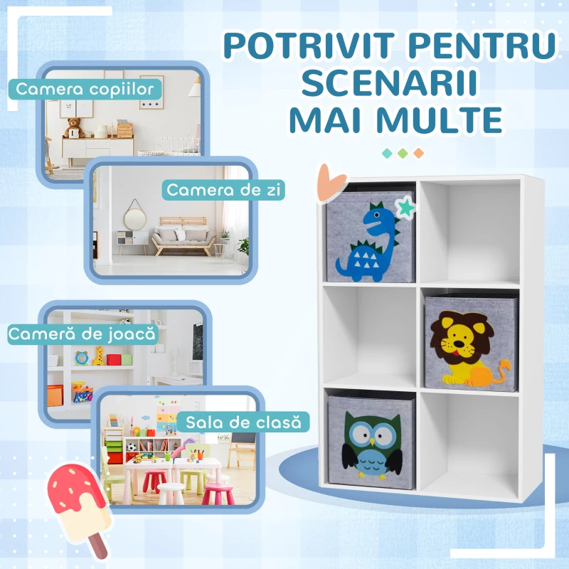 ZONEKIZ Organizator pentru Jucarii, Dulap de Depozitare cu Trei Sertare din Material, Raft Organizator, 61,8x29,9x91,5 cm, Alb