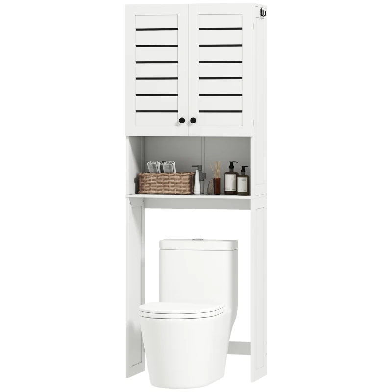 HOMCOM Meuble WC dessus de toilette/machine à laver avec placard à porte double, portes à persiennes, 67x31,5x190cm, blanc