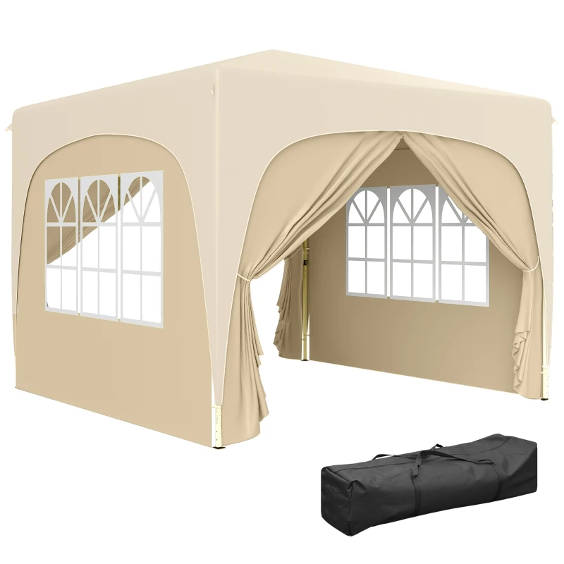 Outsunny 3 x 3 m Pavillon, Pop-up Gartenzelt mit Seitenwänden und Tragetasche, UPF50+, höhenverstellbar, Sand(m-11)