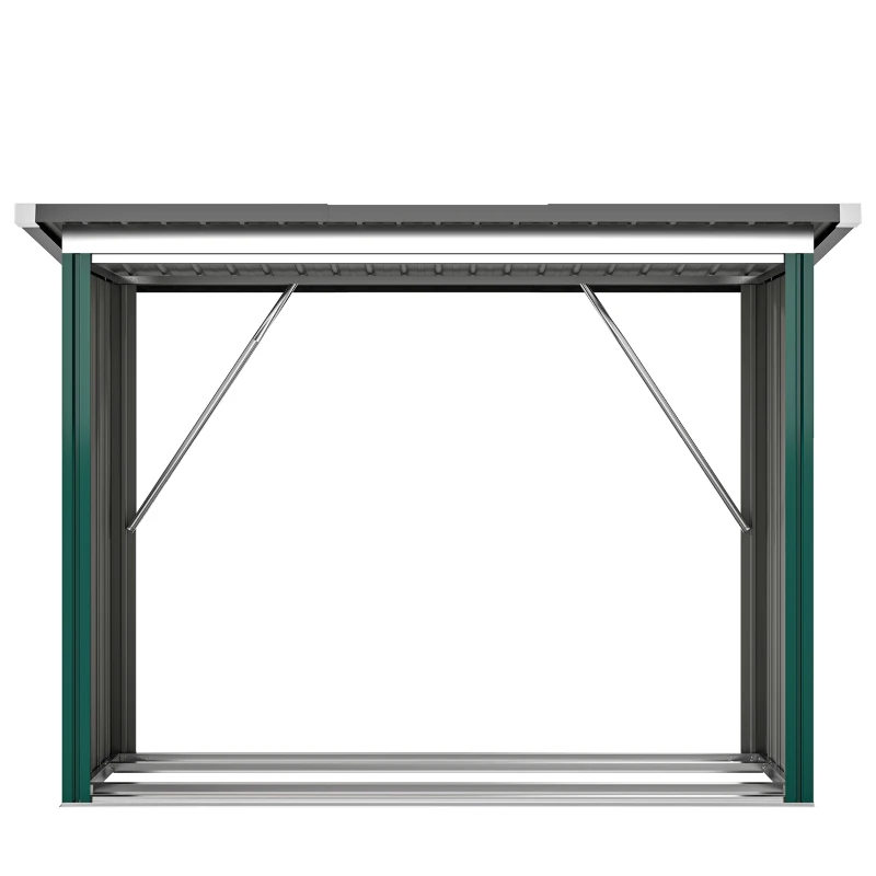 Outsunny Casetilla pour Leña de Acero Galvanizado con Base Elevada y Techo Inclinado 213x66,5x150 cm Verde