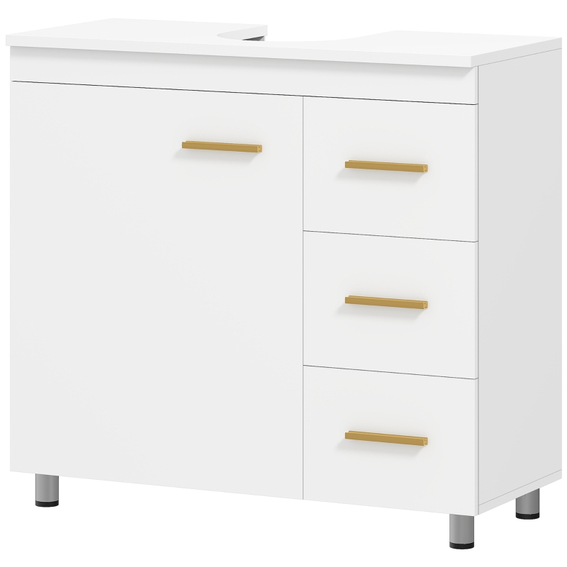 HOMCOM Meuble sous Lavabo de Salle de Bain, Design à 3 Niveaux, MDF, Aggloméré, Blanc