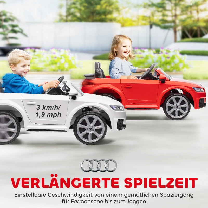 HOMCOM Kinder-Elektroauto Audi TT RS Roadster, 3 km/u, Afstandsbediening, LED, USB, Wit(m-7)
