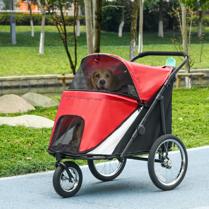 PawHut Hondbuggy, opvouwbaar, inklapbaar, ligkussen, stalen frame, Rood/Zwart(m-10)