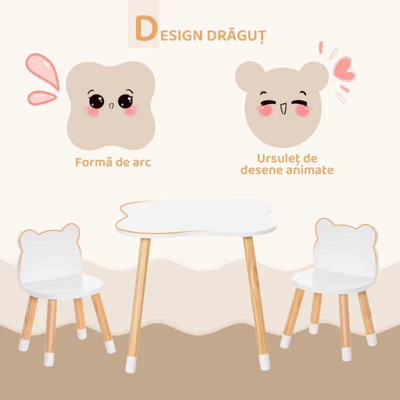 Qaba Set Masa & Scaun Lemn Copii – Pentru Joaca, Desen & Activitati