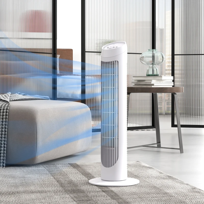 HOMCOM Ventoinha de Coluna 45W Ventoinha de Coluna Silenciosa com 3 Velocidades e Oscilação 70° para Sala Quarto Ø27x75 cm Branco
