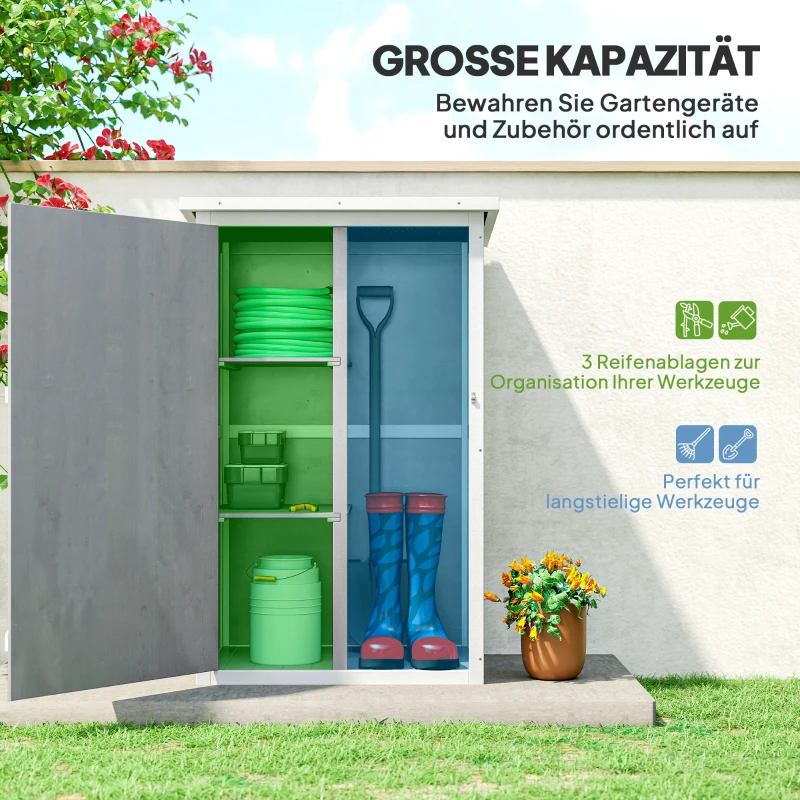 Outsunny Geräteschuppen mit Regalböden wetterbeständig 75 x 56 x 115cm Grau