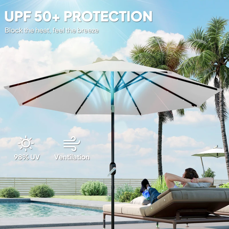 Outsunny 3 m Replacement Parasol Canopy with Top Vent, UPF 50+ Garden Parasol Replacement Canopy, 8 Rib Parasol Cover Replacement Fits Various Frames, Cream