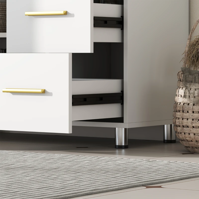 HOMCOM Badezimmer-Unterschrank, 3-stufiges Design, MDF, Spanplatte, Weiß(m-9)