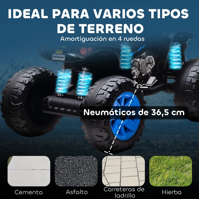 AIYAPLAY Quad Eléctrico para Niños de 3-8 Años 24V con 2 Motores Velocidad hasta 6,5 km/h Ruedas con Suspensión Azul