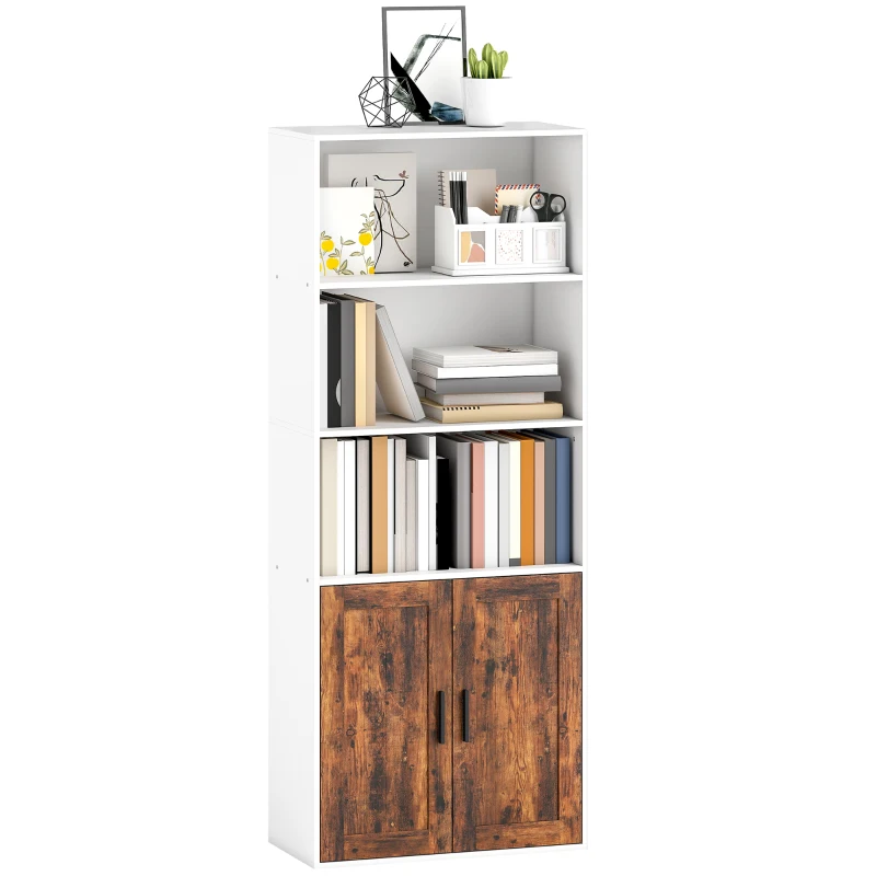 HOMCOM 5-Tier Bookcase with Adjustable Shelf - Rustic Brown
