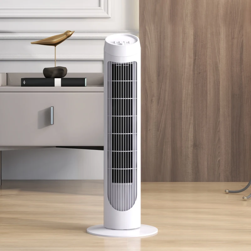 HOMCOM Ventoinha de Coluna 45W Ventoinha de Coluna Silenciosa com 3 Velocidades e Oscilação 70° para Sala Quarto Ø27x75 cm Branco