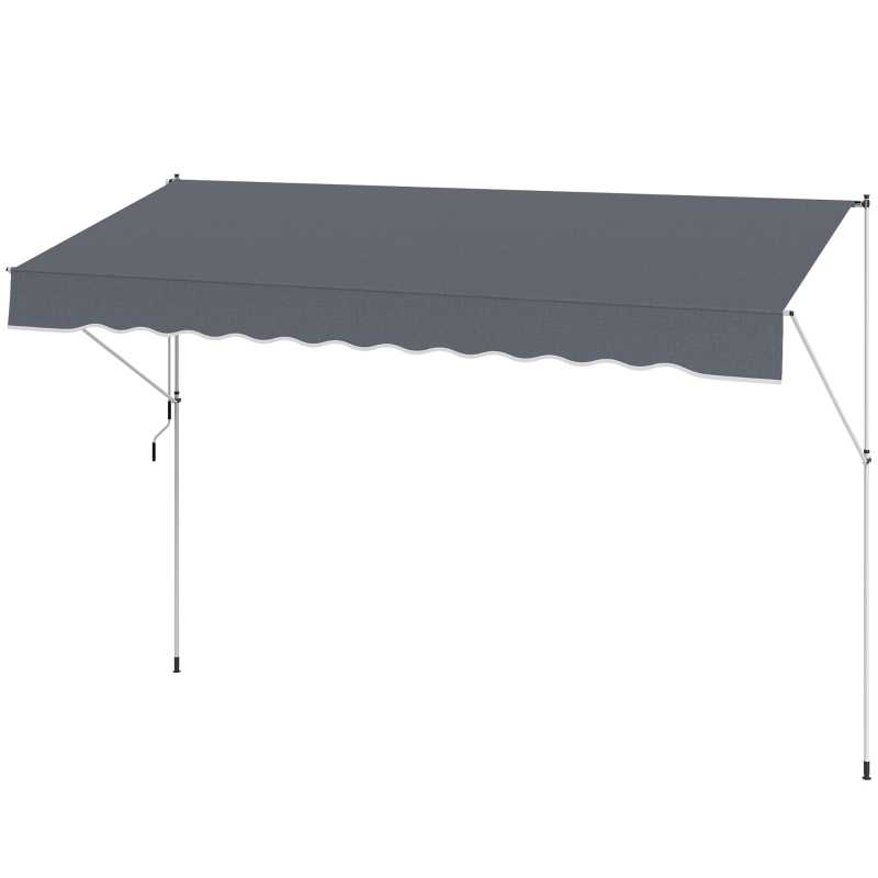 Outsunny Store banne Manuel rétractable 4L x 1,2l m Auvent Téléscopique sans Perçage Inclinaison et Hauteur réglable Installation Rapide métal alu Polyester Anti-UV Gris foncé