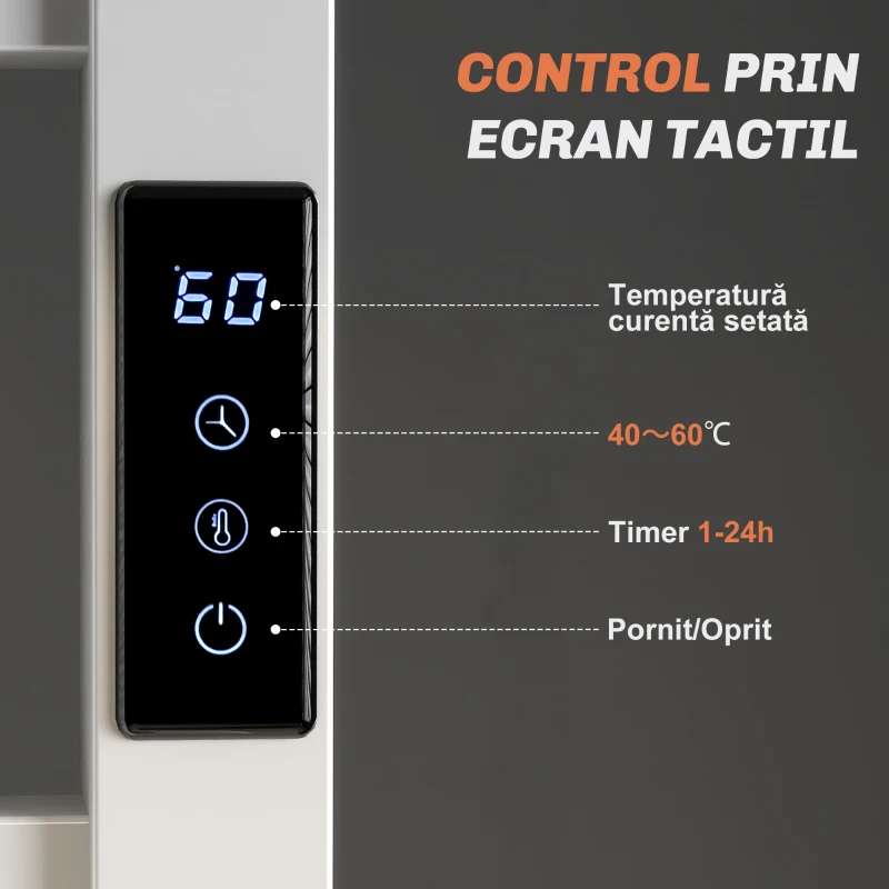 HOMCOM Uscător de Prosoape Electric cu 10 Bare, Timer, Afișaj LCD și Temperatură Reglabilă, 45x11x80 cm, Alb