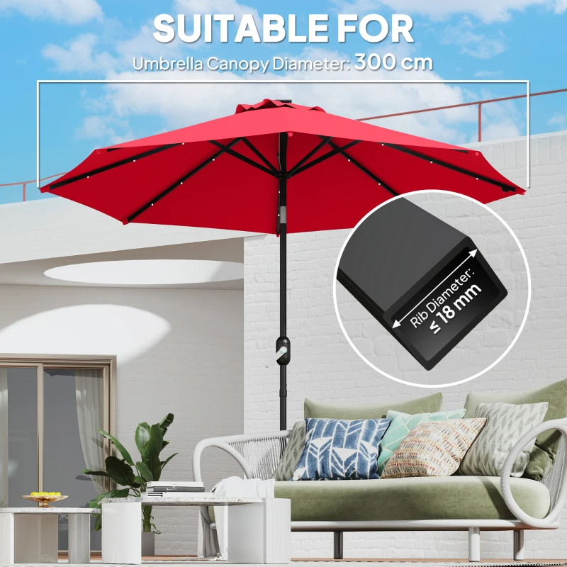 Outsunny 3 m Replacement Parasol Canopy with Top Vent, UPF 50+ Garden Parasol Replacement Canopy, 8 Rib Parasol Cover Replacement Fits Various Frames, Red