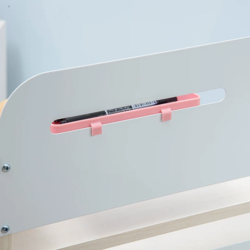 HOMCOM Ensemble Bureau et Chaise pour Enfants à Partir de 3 Ans Ajustable, Table Inclinable à 60° avec Tiroir et Étagères, Rose