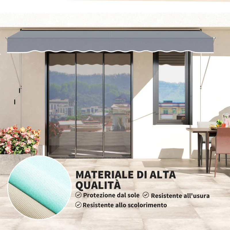 Outsunny Tenda da Sole a Bracci Avvolgibile con Manovella e Struttura Telescopica, 4x1.2m, Grigio