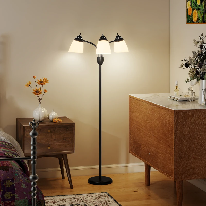 HOMCOM Arc Tree Floor Lamp with 3 Adjustable Rotating Lights and 3000K/4500K/6500K Colour Temperatures, Industrial Standing Lamp with Steel Frame for Bedroom Living Room, 155cm, Black