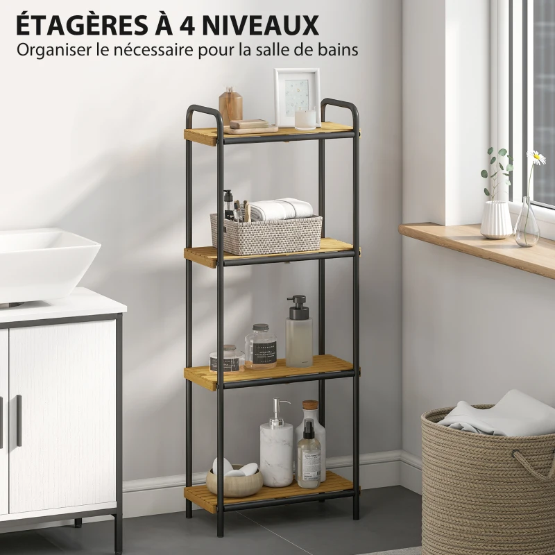 HOMCOM Étagère salle de bain étagère de rangement 4 niveaux étroite autoportante bambou 1,5 x 21,5 x 106 cm effet bois naturel