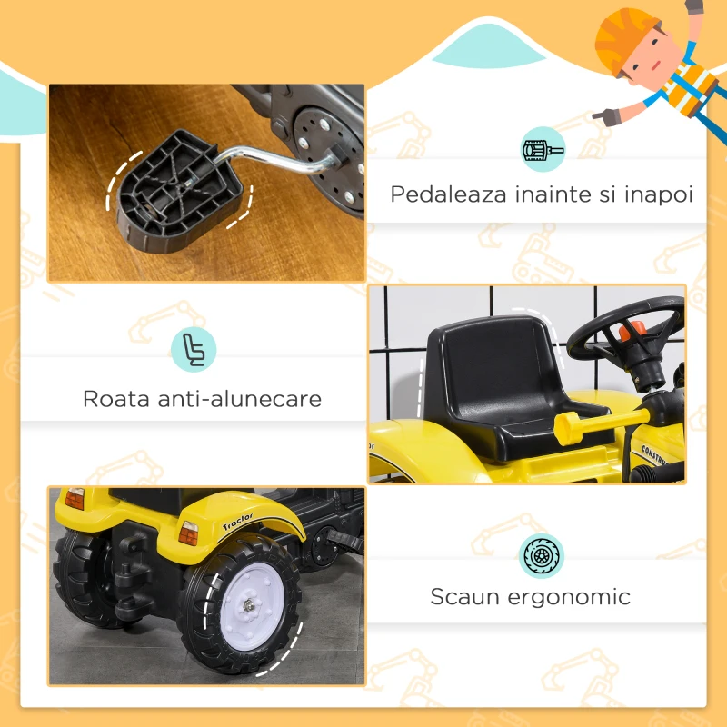 Homcom Excavator Copii 3 Ani – Cu Pedale, Cupa & Volan Functional(m-5)