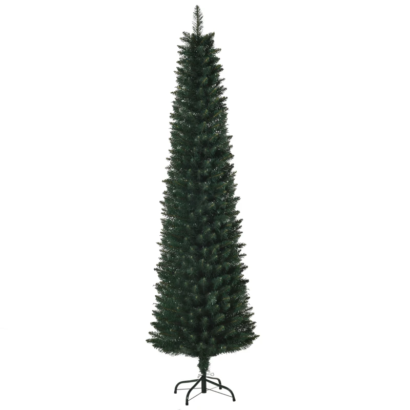HOMCOM Sapin de Noël artificiel 180 cm, arbre de Noël slim avec 380 pointes de branche, support en métal pliable, vert