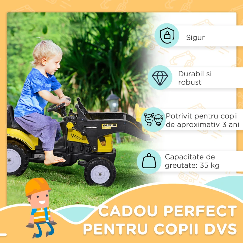 Homcom Excavator Copii 3 Ani – Cu Pedale, Cupa & Volan Functional(m-6)