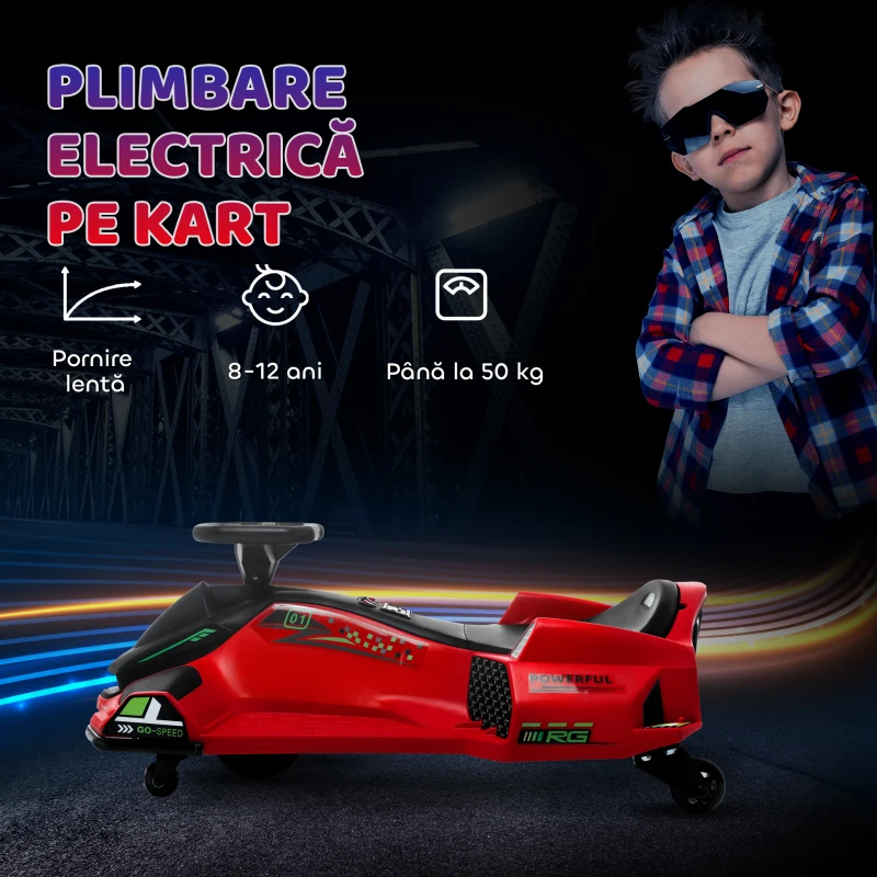 HOMCOM Kart Electric pentru Copii cu Pedale pentru Copii cu Pornire Lentă și Centură, 90x53x99 cm, Roșu(m-7)