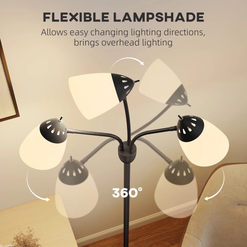 HOMCOM Arc Tree Floor Lamp with 3 Adjustable Rotating Lights and 3000K/4500K/6500K Colour Temperatures, Industrial Standing Lamp with Steel Frame for Bedroom Living Room, 155cm, Black