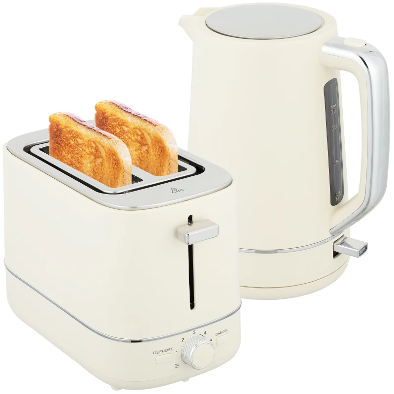 HOMCOM Set Bollitore da 1,7 L e Tostapane con 6 livelli di doratura, Beige