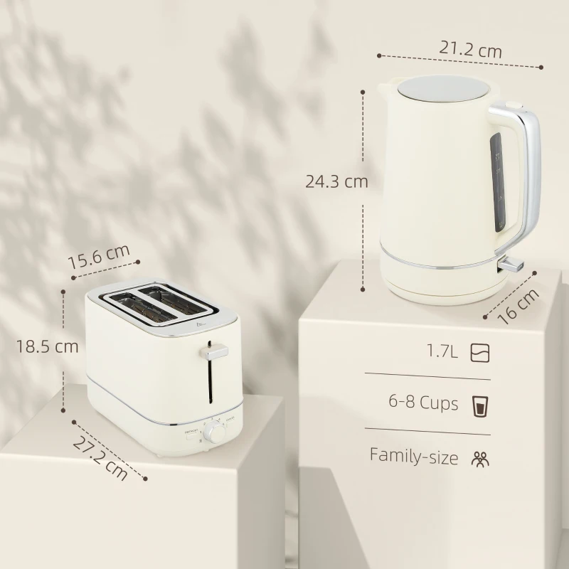 HOMCOM Set Bollitore da 1,7 L e Tostapane con 6 livelli di doratura, Beige
