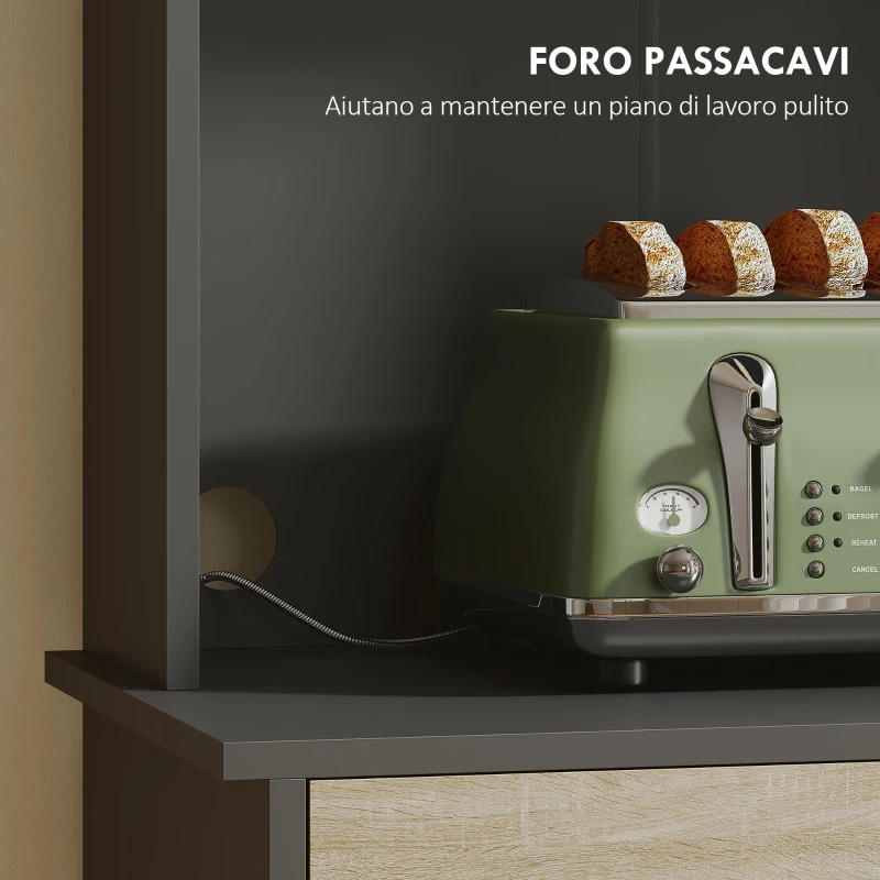 HOMCOM Mobile Dispensa in Legno con Cassetto, 2 Ripiani Aperti e Armadietti, 60x40x180 cm, Nero e color Legno